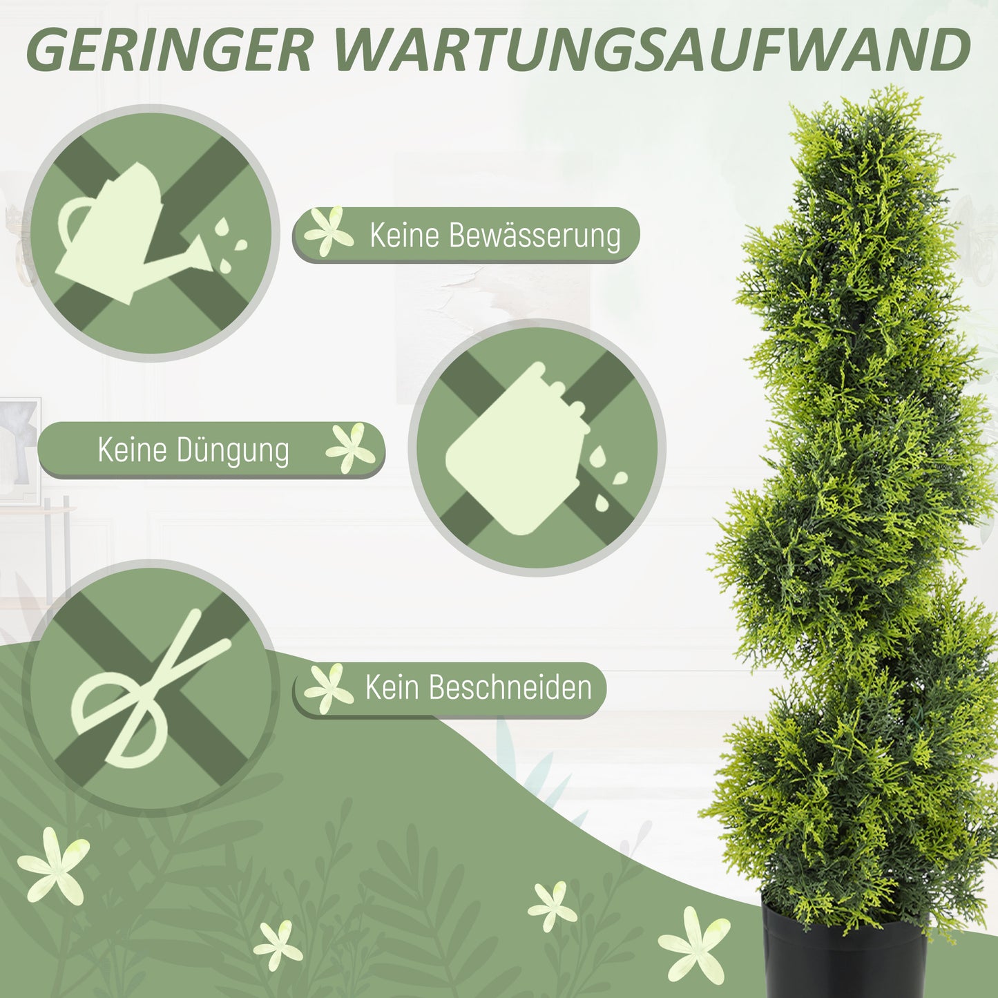 Kunstcipres – Kunstplant – Nepplant – Kunstboom – Groene Plant – Onderhoudsvrij – 90 cm Hoog – Spiraalvormige Kunstplant in Pot