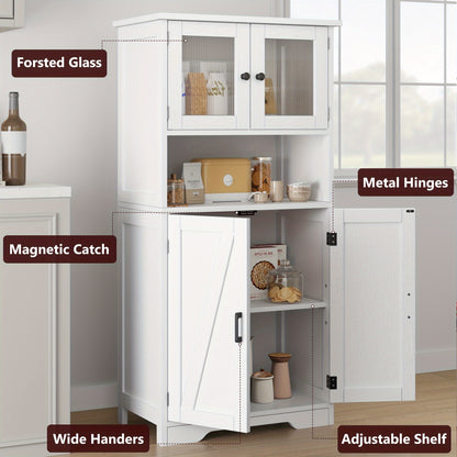 Wit Vloerkastje – Opbergkast – Badkamerkast – Keukenkast – Kast Met Glazen Deuren – 128 cm Hoog – Verstelbare Planken