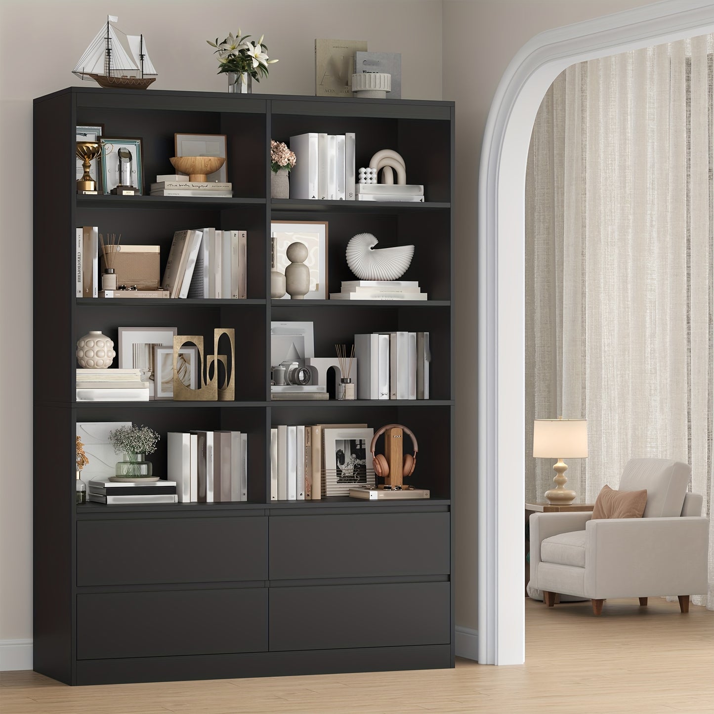 Boekenkast – Vakkenkast – Boekenrek – Opbergkast – Wandkast – Wit Houten Design – 6 Laags Met Lade – Compact & Stevig – Modern Mat Afgewerkt – 68,5 cm Hoog