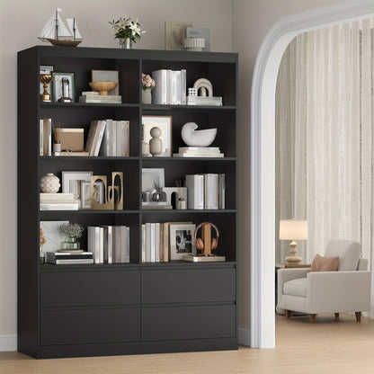 Boekenkast – Vakkenkast – Boekenrek – Opbergkast – Wandkast – Wit Houten Design – 6 Laags Met Lade – Compact & Stevig – Modern Mat Afgewerkt – 68,5 cm Hoog