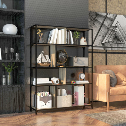 Boekenkast – Vakkenkast – Opbergkast – Rek – Kast – Industrieel Stalen Frame – 5 Lade Niveaus – 120x30x161 cm Grijs-Zwart
