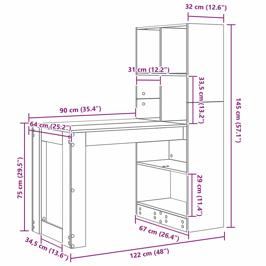 Bureau – Schrijftafel – Computertafel – Werktafel – Kantoortafel – Artisan Eiken Kleur – Krasbestendig Hout – Veel Opbergruimte