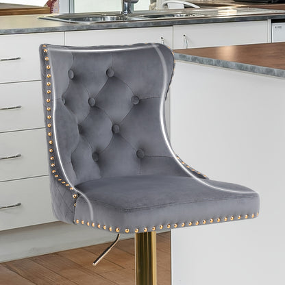 Barstoelen – Barkrukken – Krukken – Keukenstoelen – Hoge Stoelen – Set Van 2 – Draaibaar Met Verstelbare Zithoogte – Wit Fluweel Met Gouden Frame
