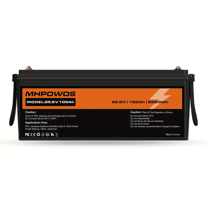 LiFePO4 Accu – Lithium Batterij – Lithium-IJzerfosfaat Accu – LiFe Battery – LFP Accu – 25.6V 100Ah – 2560W Max Vermogen – Laagtemperatuurbescherming & Lange Levensduur