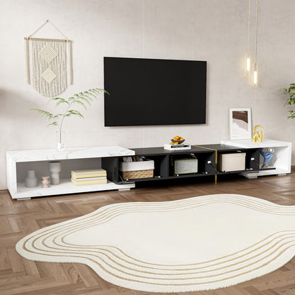 Modern Tv-Meubel – Tv-Kast – Mediameubel – Tv-Dressoir – Entertainmentmeubel – Verstelbare Lengte 140-260 Cm – Draaifunctie Met Witte Marmeroptiek