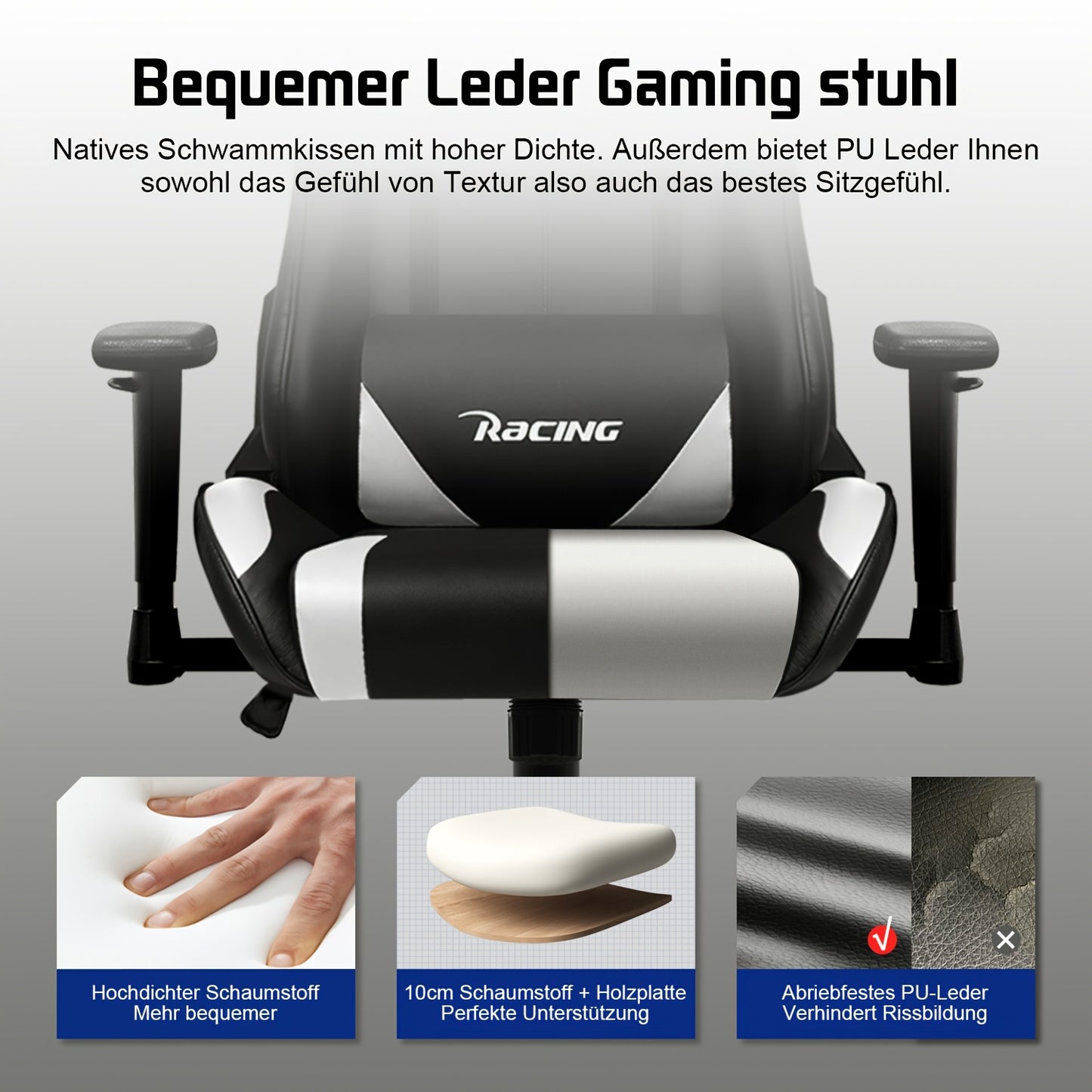 Ergonomic Gaming & Office Chair with Memory Foam, Lumbar Support & Headrest - Height-Adjustable Computer Desk Chair with 5-Wheel Base, Manual Recline, Heavy-Duty for Office/Gaming (Compatible with PC/Laptop) -