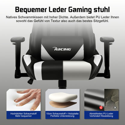Ergonomic Gaming & Office Chair with Memory Foam, Lumbar Support & Headrest - Height-Adjustable Computer Desk Chair with 5-Wheel Base, Manual Recline, Heavy-Duty for Office/Gaming (Compatible with PC/Laptop) -