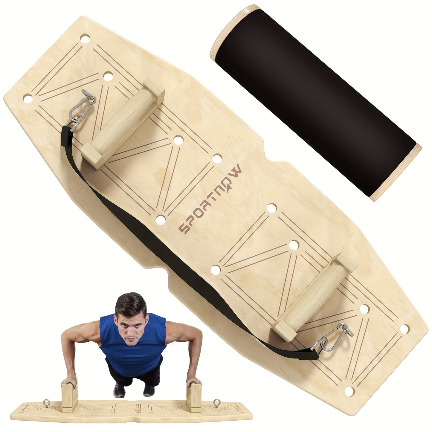 Push-up Bar – Push-up Handles – Fitness Bars – Duwstangen – Workout Bars – Houtenkleurig Design – Aluminiumlegering – 8 Verstelbare Gaten – Inclusief Weerstandsbanden