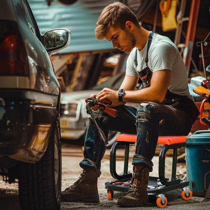 Werkkruk – Werkstoel – Montagekruk – Garagekruk – Werkplaatskruk – Stevige Stalen Constructie – Gevoerde Zitting Met Opbergruimte