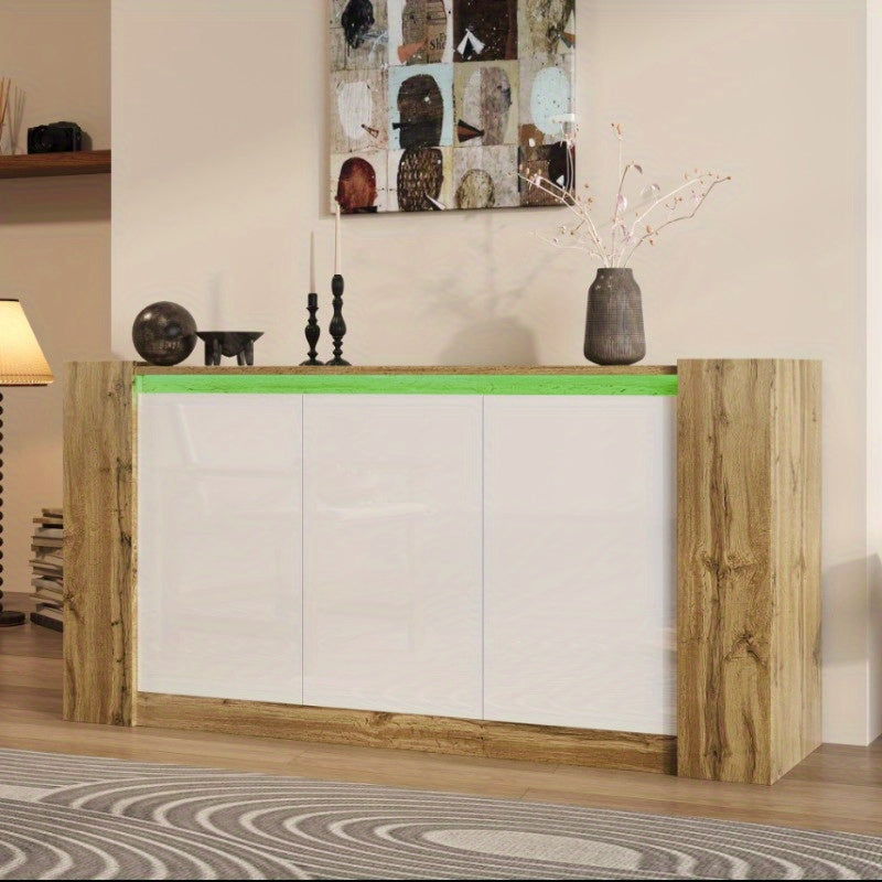 Sideboard – Dressoir – Opbergkast – Buffetkast – Kast Met Schuine Deuren – Softclose Scharnieren – Verstelbare Planken – Wit Met Houtlook – Duurzame Stalen Constructie