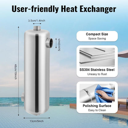 Zwembadverwarming – Zwembad Warmtewisselaar – Pool Heater – Zwembad Warmtepomp – Zwembad Verwarmingselement – Roestvrijstaal – 60 kW Vermogen – Compact Met Omgekeerde Stromingsrichting