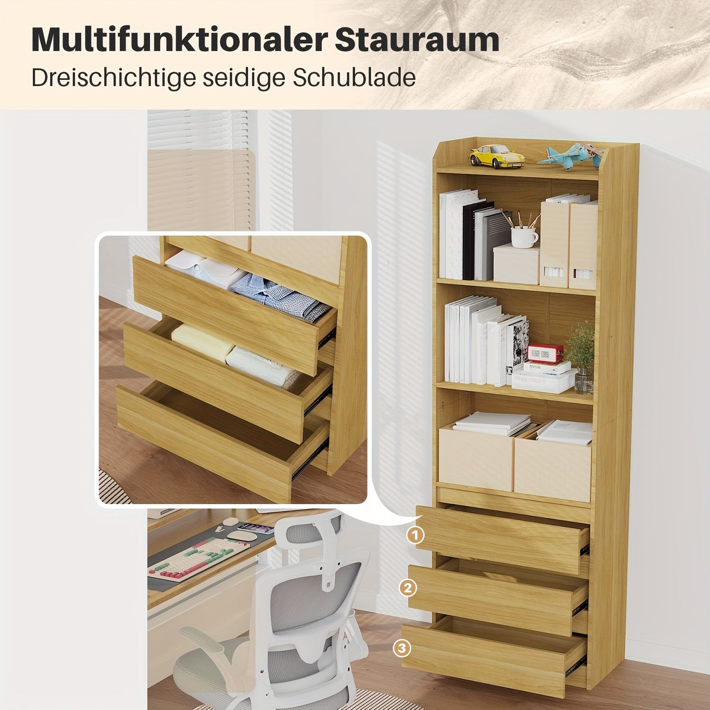 Houten Boekenkast – Boekenplank – Opbergkast – Vakkenkast – Boekenkast Verticaal – 3 Vakjes – Duurzaam Hout – 180x59x32 cm
