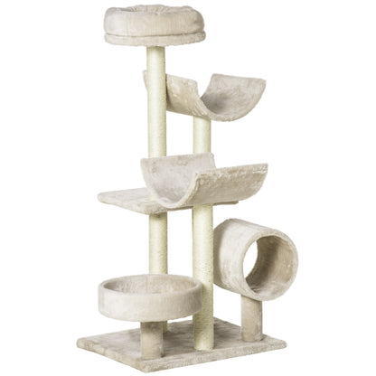 Krabpaal – Kattenboom – Klimpaal – Kattentoren – Speeltoestel – Beige – Duurzame Houten Constructie – Compact Formaat 50x40x105 cm