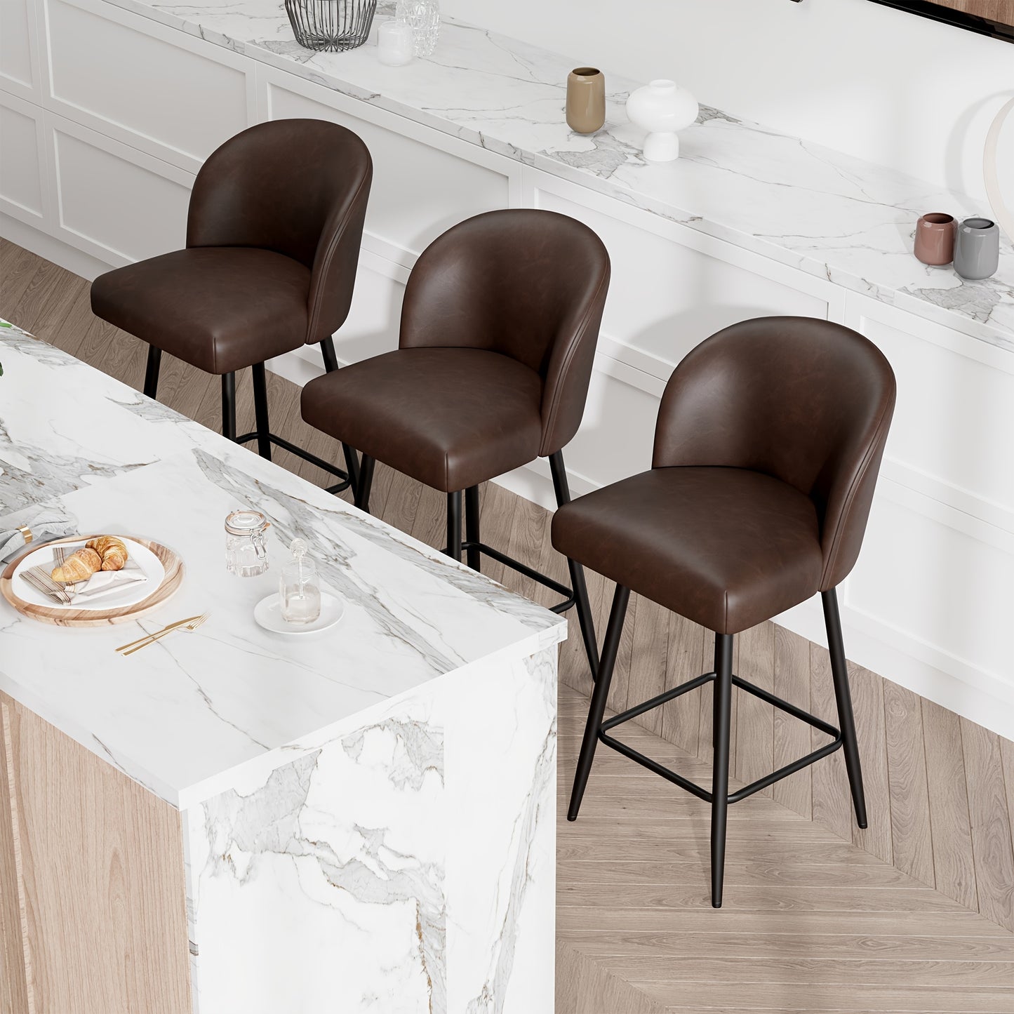 Barstoel – Barkruk – Barstoel Kruk – Keukenstoel – Barkrukken Set Van 2 – Retro Stijl – Kunstlederen Bekleding – Met Rugleuning