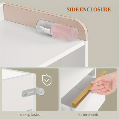 Badkamerkast – Badkamermeubel – Opbergkast – Kolomkast – Wastafelonderkast – 4 Laden & Open Vak – Verstelbare Planken – Wit 110x80x30 cm – Stevig Spaanplaat – Anti-Kantel Veiligheid