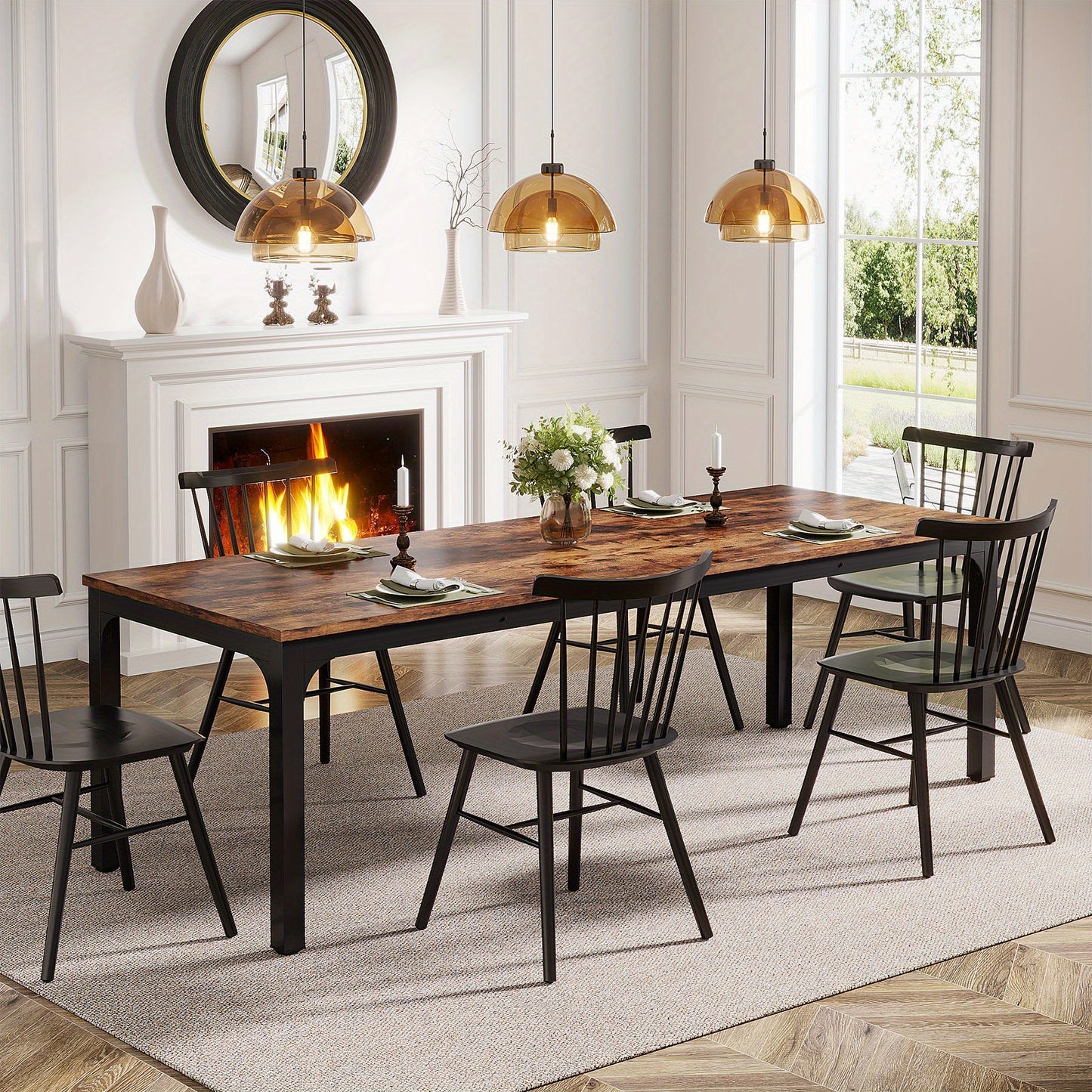 Tafel – Eettafel – Bureau – Werkplek – Eettafel Voor Twee – Extra Lang 200 cm – Robuust Zwart Metaal Met Bruin Houtnerf – Ruimtebesparend Ontwerp
