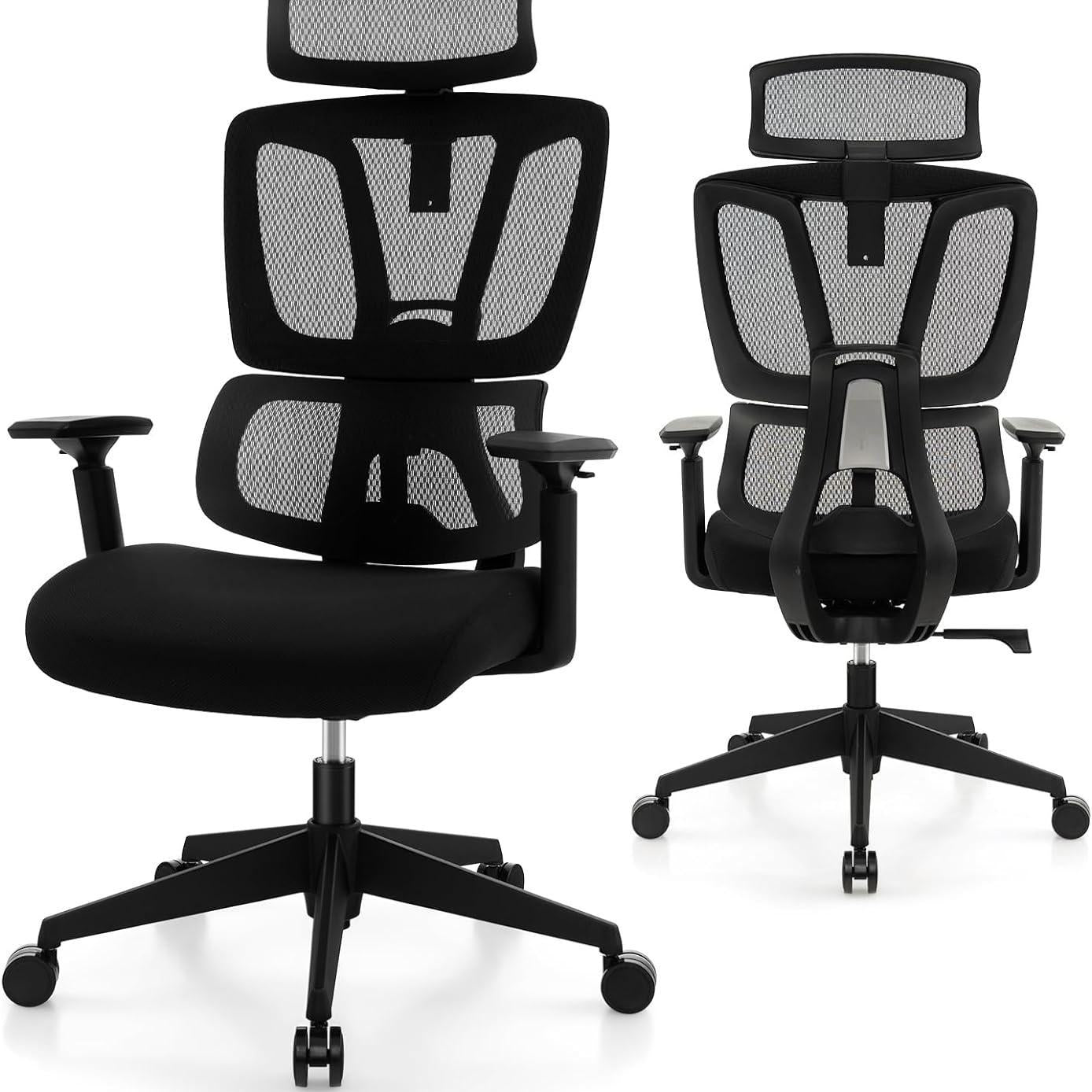Ergonomische Bureaustoel – Kantoorstoel – Werkstoel – Draaistoel – Bureaustoel Verstelbaar – Lordose Ondersteuning – Verstelbare Hoofdsteun – 160 Kg Draagvermogen