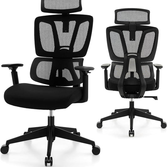 Ergonomische Bureaustoel – Kantoorstoel – Werkstoel – Draaistoel – Bureaustoel Verstelbaar – Lordose Ondersteuning – Verstelbare Hoofdsteun – 160 Kg Draagvermogen