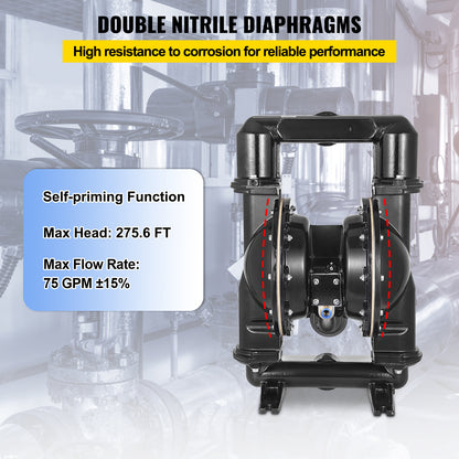Membraanpomp – Drinkwaterpomp – Waterpomp – Dubbele Membraanpomp – Pneumatische Pomp – Aluminium Behuizing – 75 GPM Capaciteit – Max 120 PSI Druk