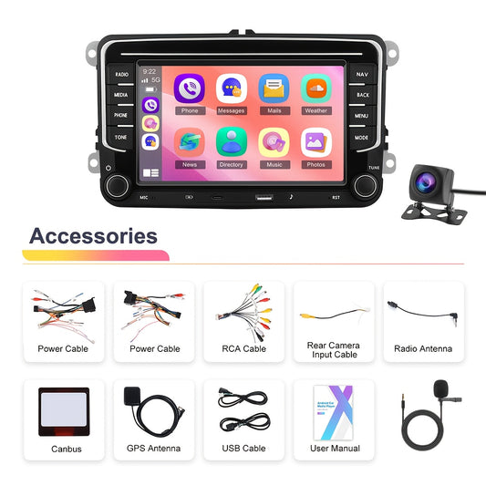 Autoradio – Car Audio – Autoscherm – Multimediabesturing – Navigatiesysteem – 7 Inch Touchscreen – Draadloos CarPlay & Android Auto – Achteruitrijcamera & GPS Navigation
