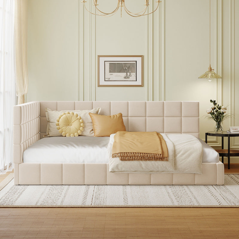 Upholstery bed sofa bed 140200 multifunction bed with slatted frame made of Light Beige -minded velvet stoff beige