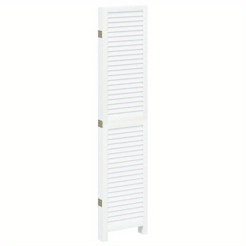5-Panel White Paulownia Wood Room Screen - Elegant Privacy Divider for Bedrooms, Living Rooms, Offices with Vertical Striped Design and Golden Accents