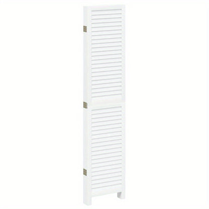 5-Panel White Paulownia Wood Room Screen - Elegant Privacy Divider for Bedrooms, Living Rooms, Offices with Vertical Striped Design and Golden Accents