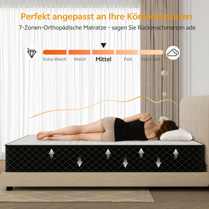 Pocketveringmatras – Matras – 7-Zone Matras – Orthopedisch Matras – Medium Stevig Matras – 135 x 190 cm – 20 cm Hoogte – Comfort Foamlaag – Ademend Polyesterhoes