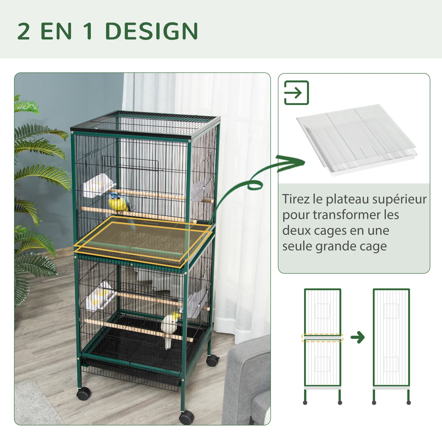 Vogelkooi Binnen – Vogelkast – Vogelkooi Groot – Vogelkooi Met Wieltjes – Vogel Kooi Groen – Ruime Metalen Kooi – 4 Deuren – Makkelijk Verplaatsbaar