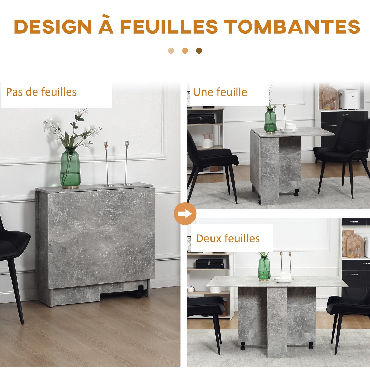 Opvouwbare Keukentafel – Eettafel – Klaptafel – Multifunctionele Tafel – Opbergtafel – Met Verwijderbare Wielen – 2 Houten Planken – Grijs – 75x140x74 cm