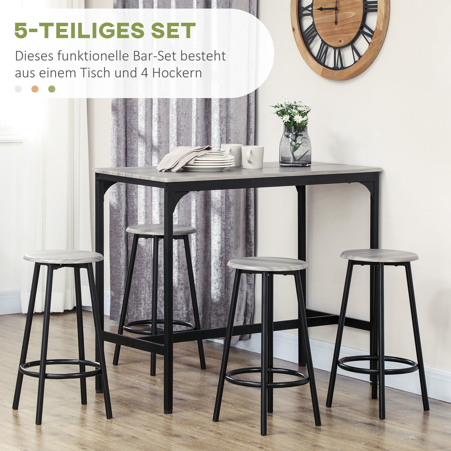 Bartafelset – Barkrukken Set – Bistro Tafel – Hoge Eettafel – Keukentafel – Industrieel Design – Metaal Met Houtlook – 110x50x89,5 cm