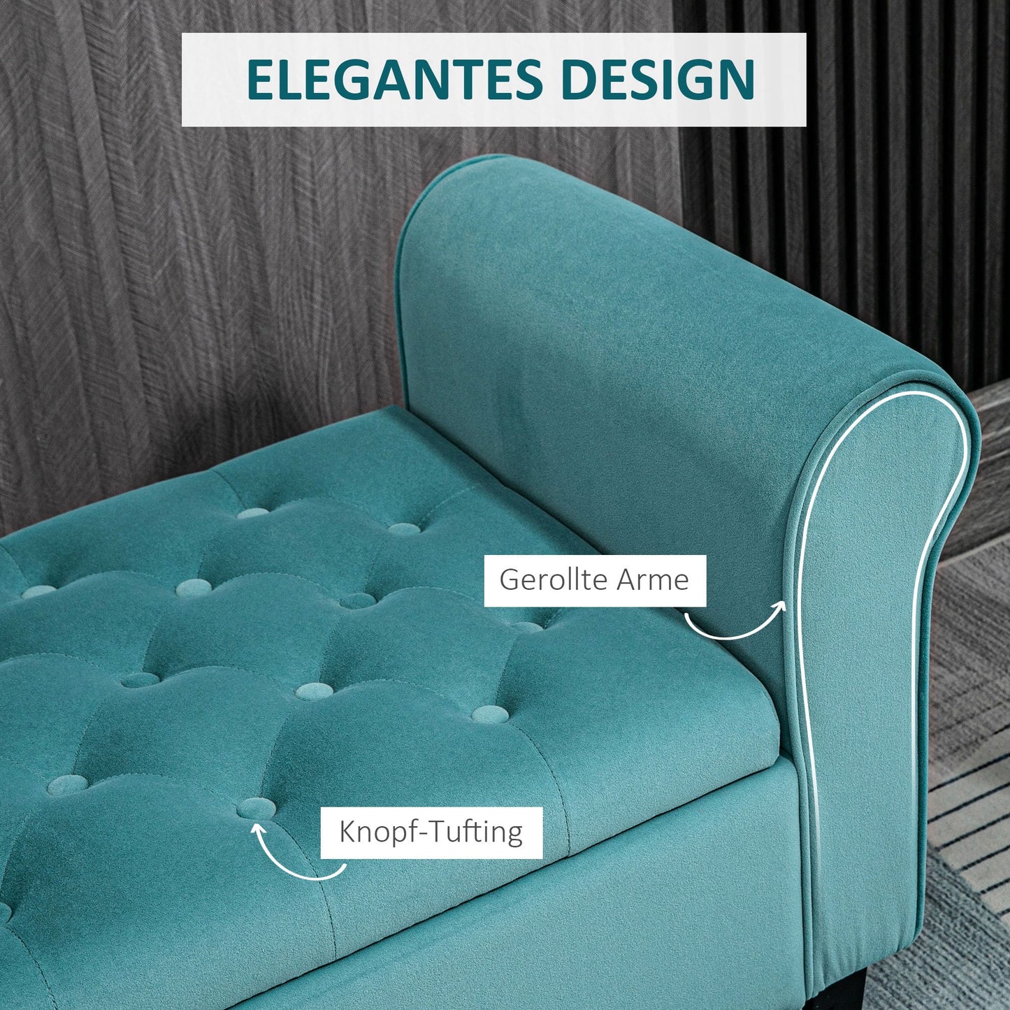 Bankje – Zitbank – Opbergbank – Halbank – Vintage Design – Fluweelachtige Afwerking – Groene Kleur – Ruime Opbergruimte