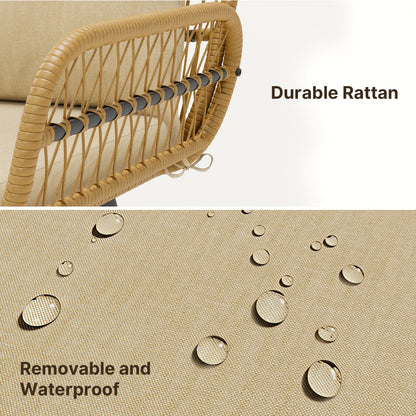 3-delige tuinset – tuinmeubelset – loungeset – bistroset – balkonset – weerbestendig rattan & metaal – afneembare kussens & krasbestendig tafelblad