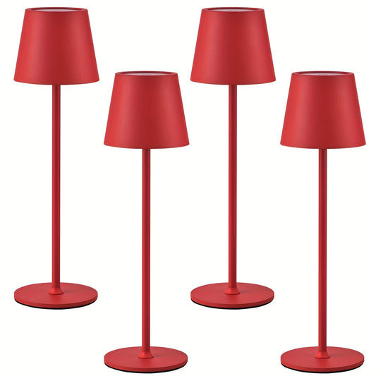 Draadloze Tafellamp – LED Lamp – Nachtlampje – Touch Lamp – Oplaadbare Lamp – 4-Packs Rood – 7000mAh Accu – Minimalistisch Metalen Design