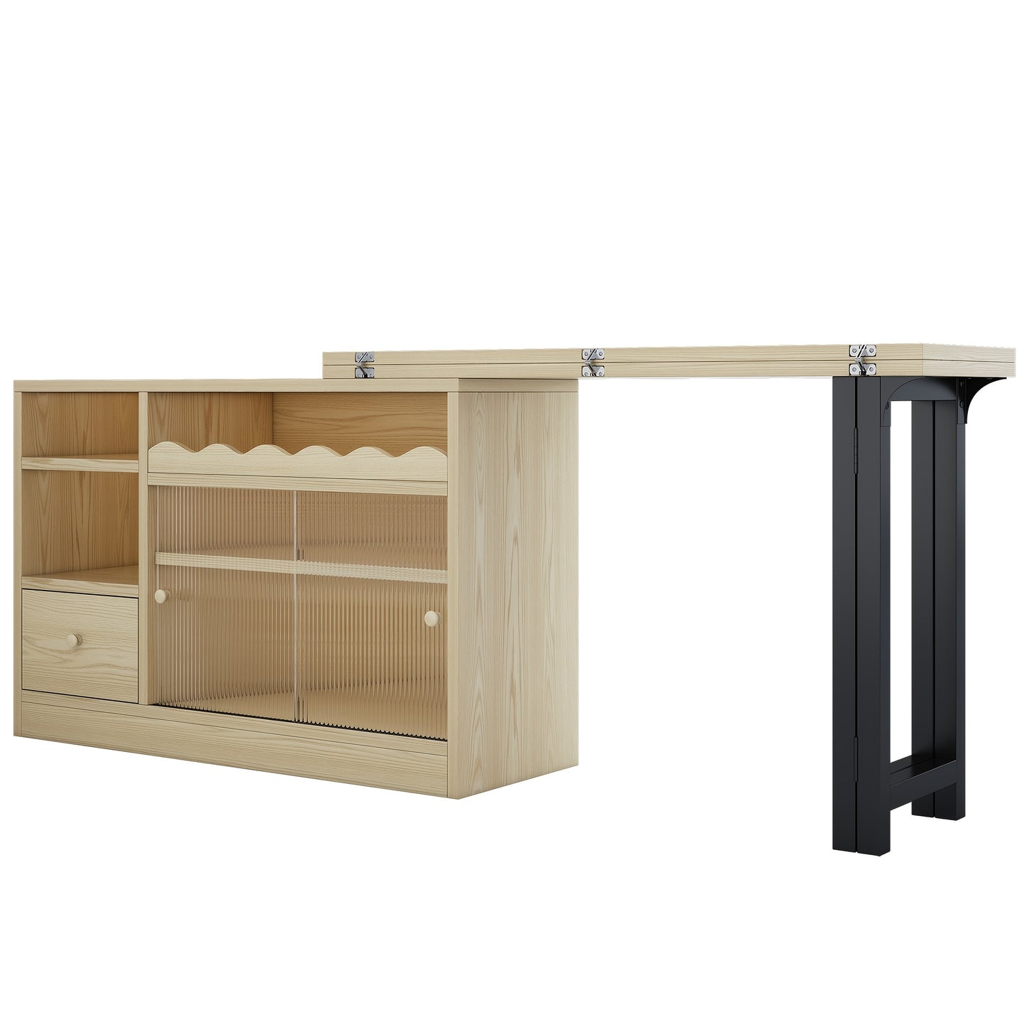 Uitklaptafel – Klaptafel – Vouwtafel – Eettafel – Uitschuifbare Tafel – 360° Draaibaar – Ruimtebesparend Met Opbergruimte – Stevig Metalen Frame – Natuurlijk Houtkleur & Zwart