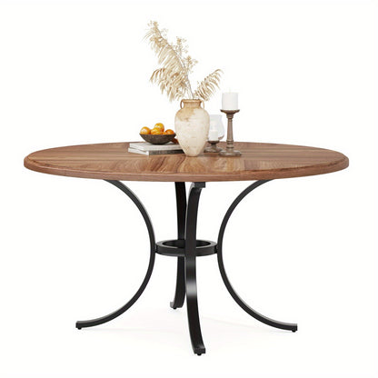 Ronde Eettafel – Uitklapbare Tafel – Eetkamertafel – Keukentafel – Tafel Voor 4-6 Personen – Bruine Houtlook – Krasbestendig Oppervlak – Uitschuifbaar Blad