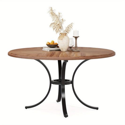 Ronde Eettafel – Uitklapbare Tafel – Eetkamertafel – Keukentafel – Tafel Voor 4-6 Personen – Bruine Houtlook – Krasbestendig Oppervlak – Uitschuifbaar Blad