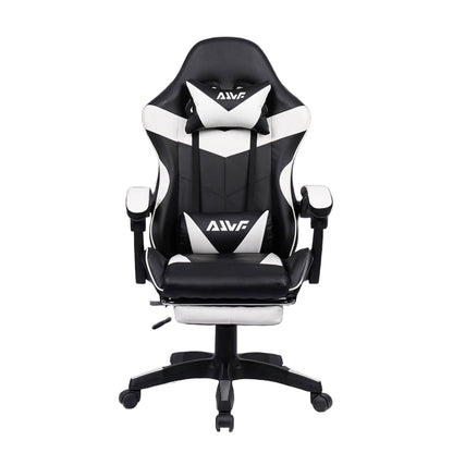 Gamingstoel – Gamestoel – Gaming Chair – Game Stoel – Bureaustoel – Ergonomisch Ontwerp – Verstelbare Voetsteun – Zwart/Wit – Kunstleer