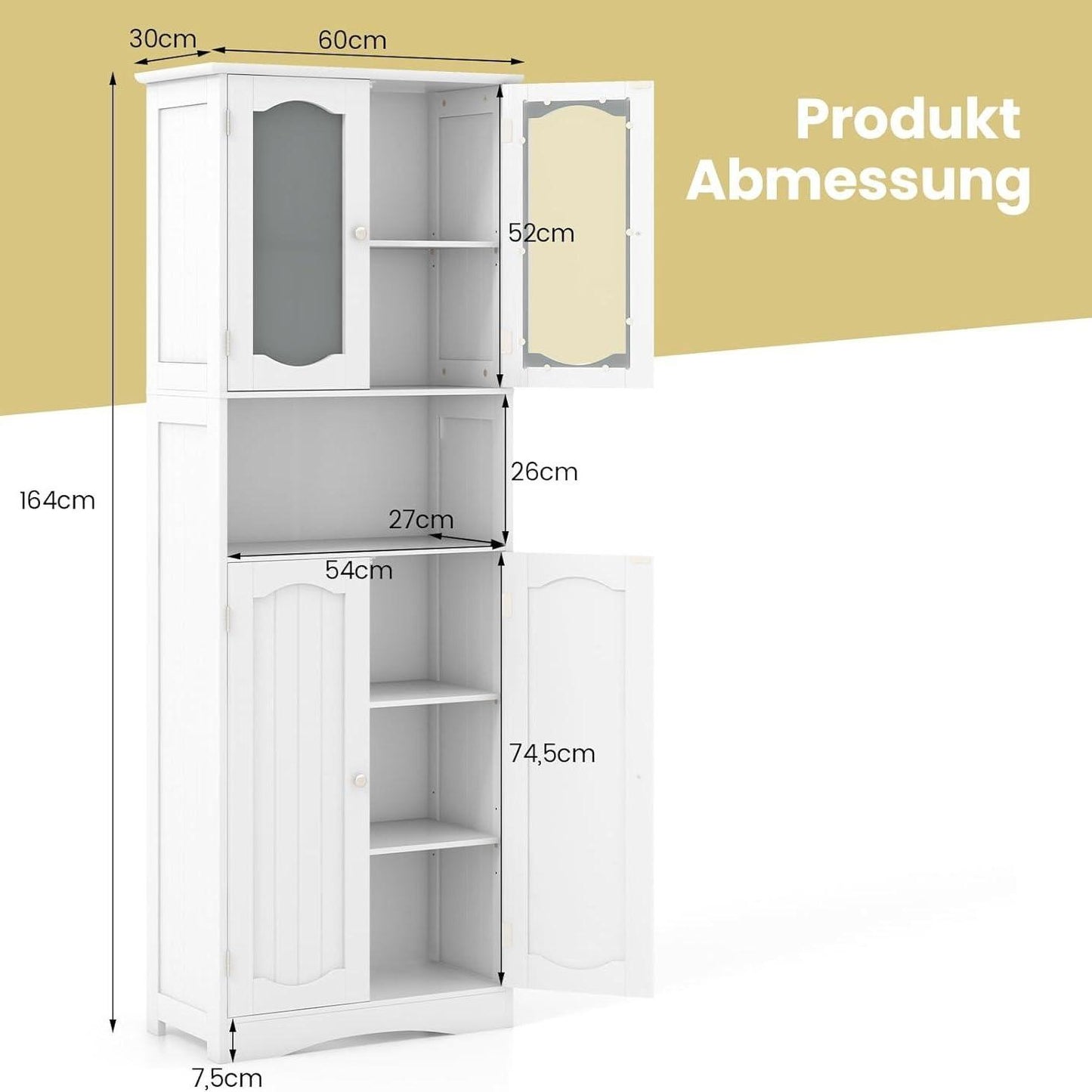 Badkamerkast – Opbergkast – Dressoir – Wastafelkast – Toiletkast – Wit MDF – 2 Deuren Met Veiligheidskanteling – Verstelbare Planken