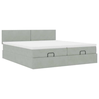 Bedframe – Bed – Bed Stevig – Slaapbed – Opbergbed – Lichtgrijs Velvet – 160x200 cm – Stevig Massief Hout – Ottoman Opbergruimte