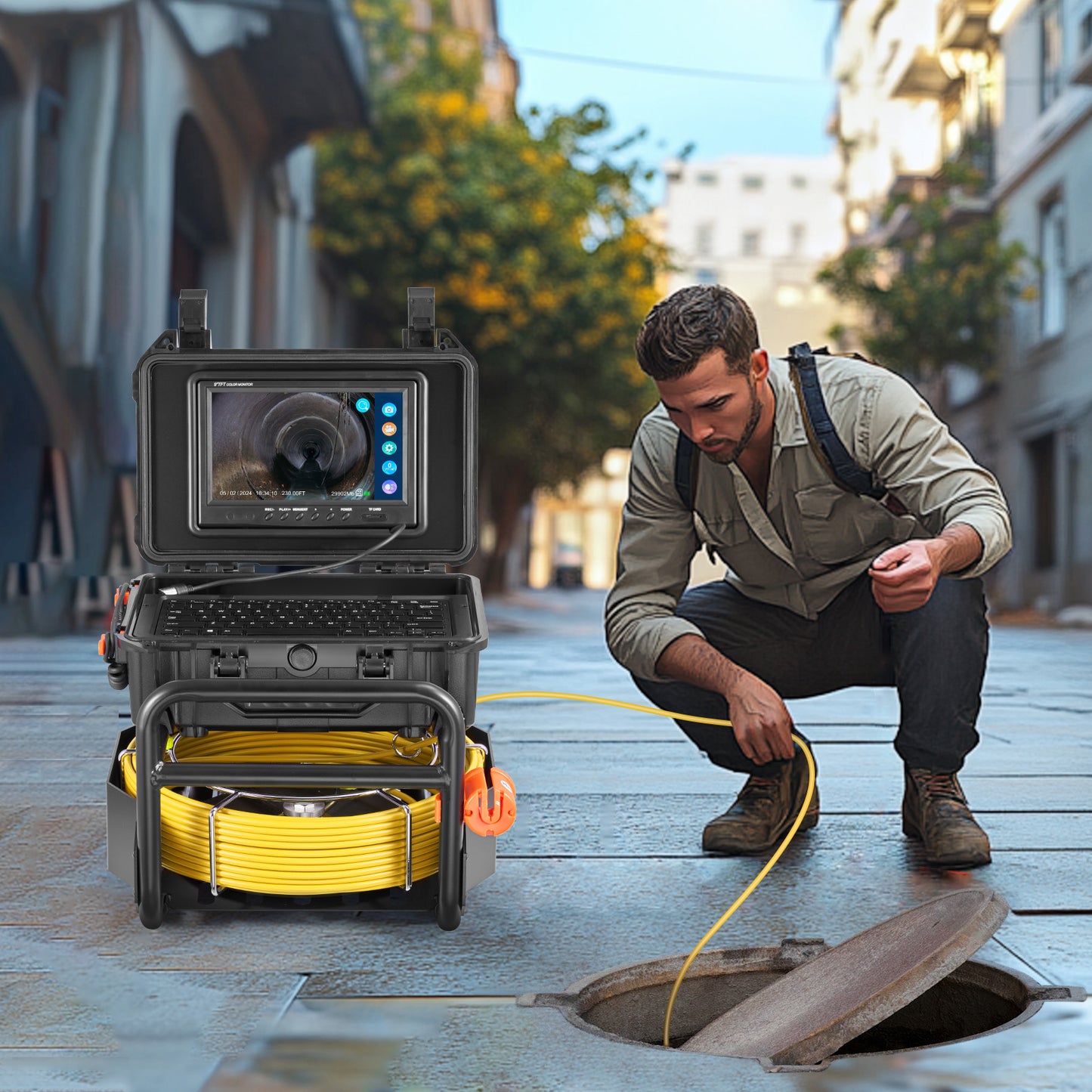 Rioolcamera – Afvoerinspectiecamera – Pijpencamera – Inspectiesysteem – Zelfnivellerende Cameratype – 70 Meter Kabel – 9 Inch HD Scherm – 512Hz Locatiefunctie