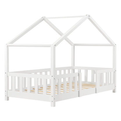 Kinderbed – Kinderbedje – Peuterbed – Peuterbedje – Huisbed – Valbeveiliging – Dennenhout – Wit – 90x200 cm