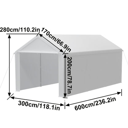 Overkapping – Carport – Opslagtent – Schuurtent – Tent – Wit 3 x 6 m – Stevig Gegalvaniseerd Stalen Frame – PE Coating Dak 170 g/m²