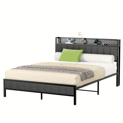 Metal Bed Frame 140 X 200cm, 90 X 200cm, Upholstered Bed Frame with Height Headboard Fabric Bed with Slatted Frame Stable Bed Frame Padded Bed, No Box Spring Required, Metal Bed, Guest Bed, Double Bed Made Of Metal, Easy Asse