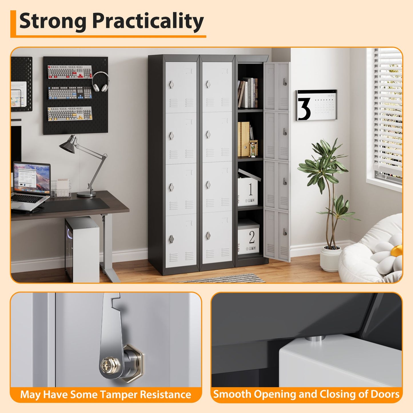 182.88cm Tall Heavy-Duty Lockable 4-Door Metal Storage Cabinet Suitable for School, Garage, Office, Gym, Home & Warehouse - Locker Room Cabinet with Shelves, -Standing (No Wood)