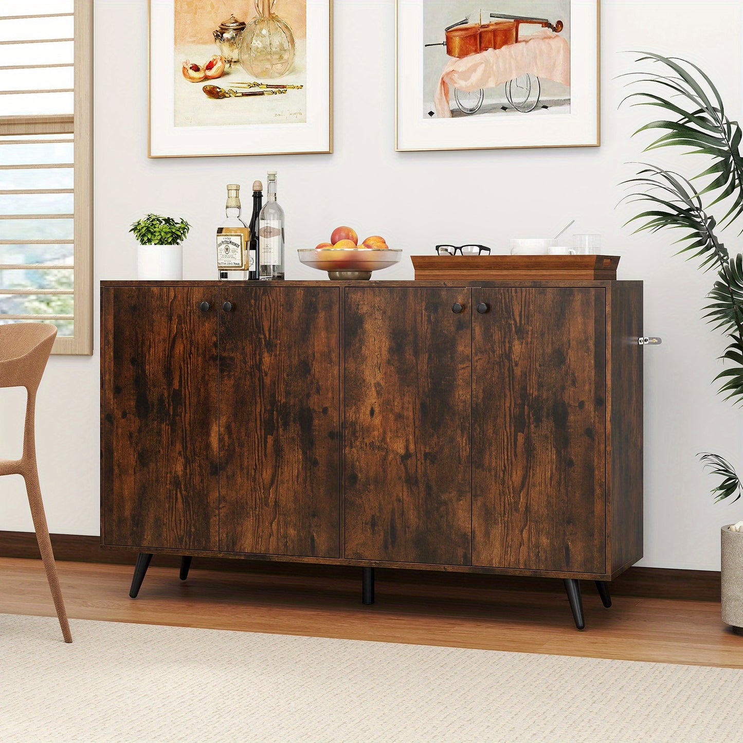 vierdeurs dressoir – buffetkast – opbergkast – sideboard – kast industrieel – verstelbare planken – duurzaam hardhout 127 cm bruin