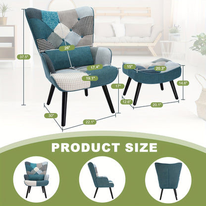 Fauteuil – Stoel – Lounge Chair – Relaxstoel – Blauw Linnen Fauteuil – Ergonomische Rugleuning – Inclusief Voetenbank