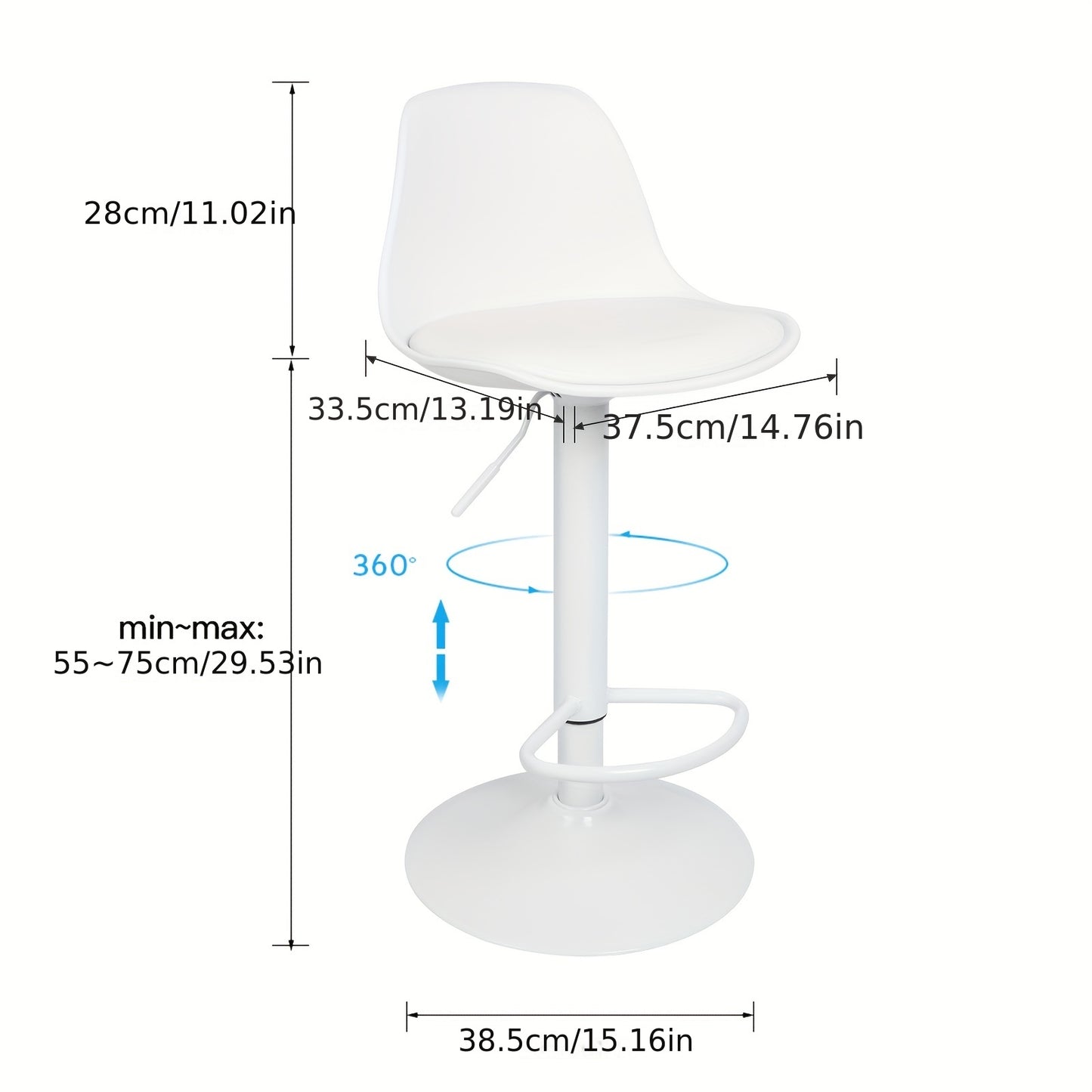 Barstoel – Barkruk – Barstoel Set – Keukenstoel – Barkrukken – Verstelbare Zithoogte 55-75 cm – Draaibaar 360° – Wit PU-leer – Metalen Frame – Set Van 4