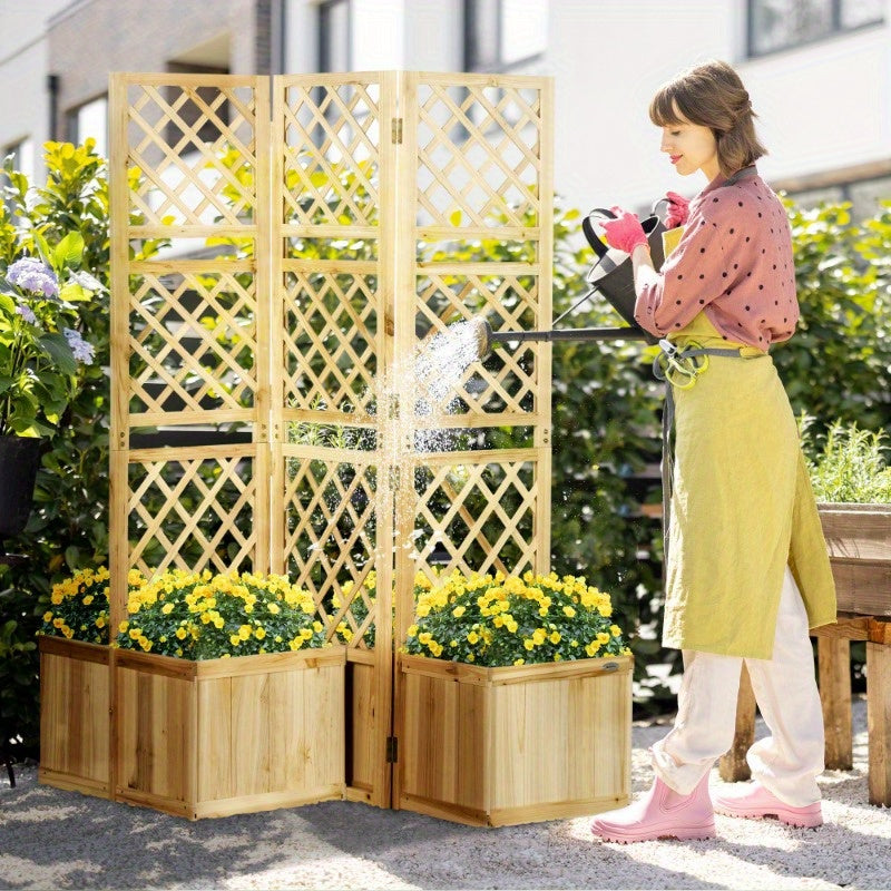 Tuinscherm – Scherm Afscheiding – Tuinafscheiding – Balkon Scherm – Privacy Scherm – 3-delig Metalen Scherm – Inclusief 4 Bloemenzakken – 133 x 165 cm – Weerbestendig