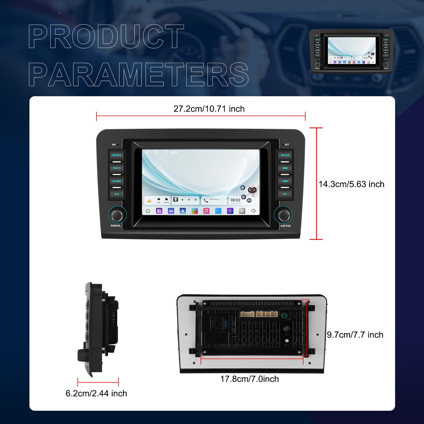 Android Autoradio – Multimedia Systeem – Infotainment Unit – Navigatie Radio – Auto Headunit – 7 Inch Touchscreen – Draadloze CarPlay & Android Auto – Android 15 2GB RAM 64GB Opslag – GPS Navigatie Met WiFi Updates